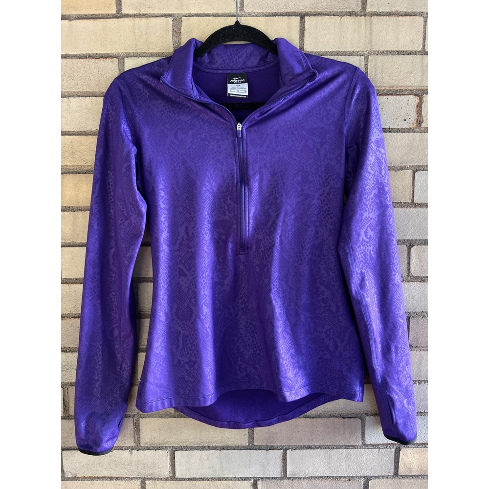 Nike Pro Dri-FIT Purple Snakeskin Half Zip Fleece Lined Pullover Top Size Medium